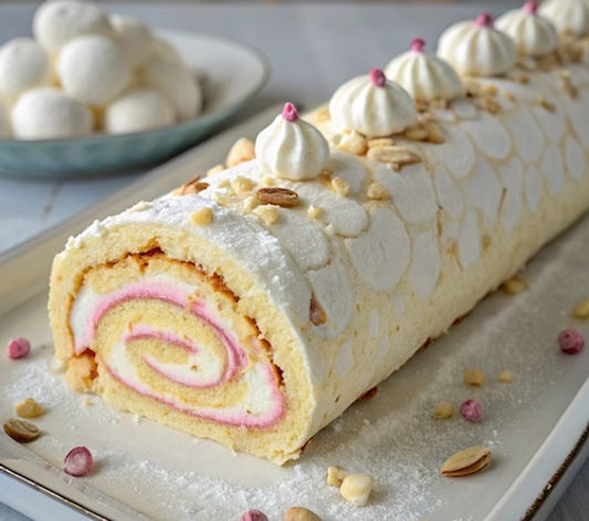 Rhubarb and Custard Roulade