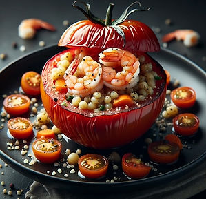 Tomato Stuffed with Fregula and Shrimp 