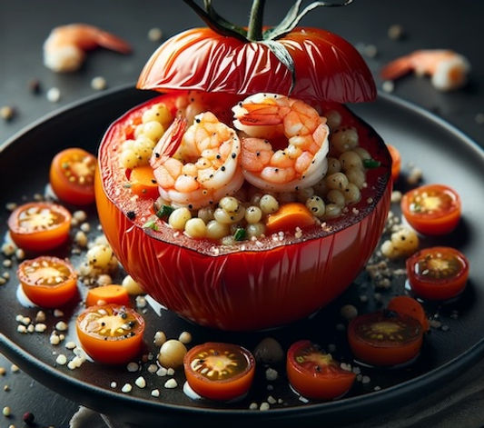 Tomato Stuffed with Fregula and Shrimp