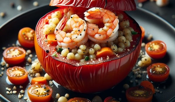 Tomato Stuffed with Fregula and Shrimp