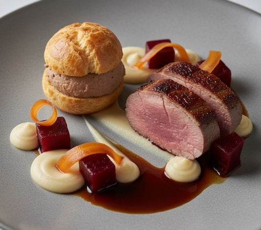 Roasted Wood Pigeon with Pate Profiterole