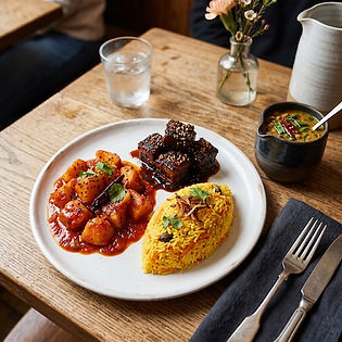 Aloo Dum & Pork Belly, Dal