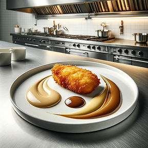 Semolina Fried. Fish, Smoked Sturgeon Dip & Peanut Jaggary Sauce