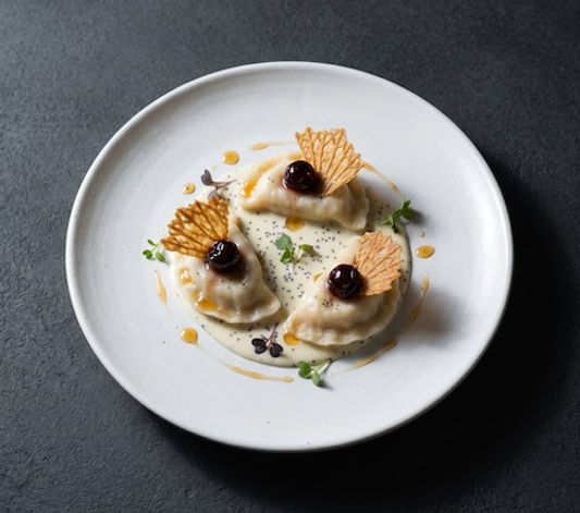 Ricotta Vareniki, Sour Cherry & Poppy