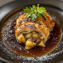 Truffle, Potato and Celery Root Pithivier with Lamb Jus