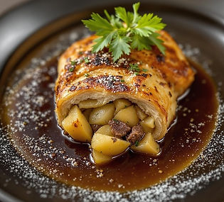 Truffle, Potato and Celery Root Pithivier with Lamb Jus