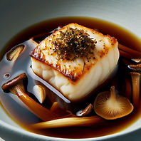 Soba Cha Mushroom Broth with Cod and Furikake