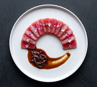 Tuna Crudo, Date & Onion Sauce