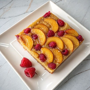 Vanilla Peach and Raspberry Upside Down Cake