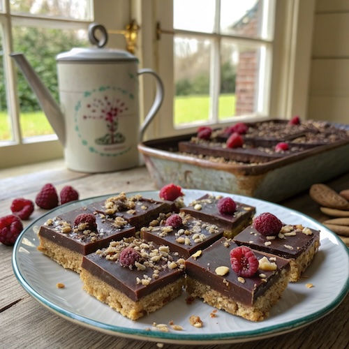 Raspberry, Chocolate and Hazelnut Flapjacks | Recipe | Great British ...