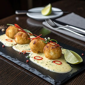 Aged Cheddar Fritter, Cheddar Lime Mornay and Cheddar Foam