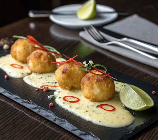 Aged Cheddar Fritter, Cheddar Lime Mornay and Cheddar Foam