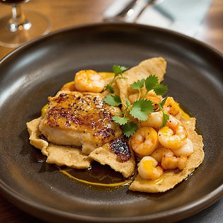 Pollo "Dorengo" with Injera Shrimp Toast
