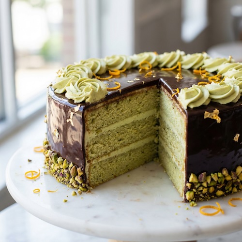 Pistachio and Orange Cake with Swiss Meringue Buttercream and Orange Curd