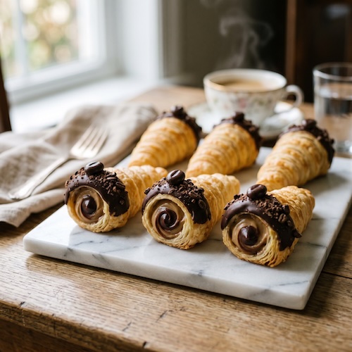 Coffee Cream Horn with Dark Chocolate Ganache
