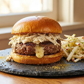 Butter Burger with Celery Root Slaw and Remoulade