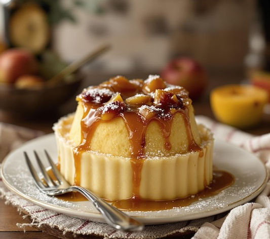 Apple and Plum Pudding with Rum Caramel Sauce