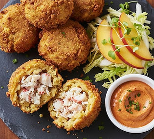 Crab and Shrimp Hush Puppies with Aioli and Salad