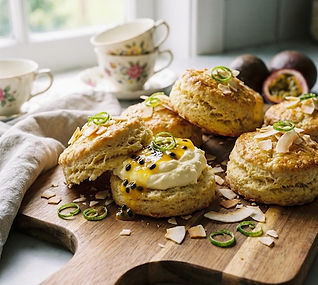 Coconut, Lime and Passion Fruit Curd Scones