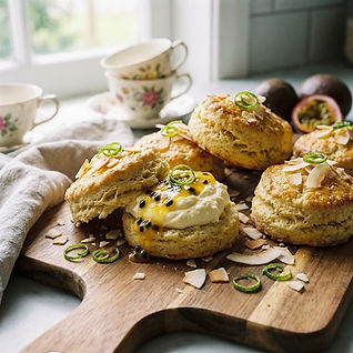 Coconut, Lime and Passion Fruit Curd Scones
