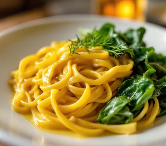 Saffron Infused Fettuccine with Fennel Leek Cream Sauce