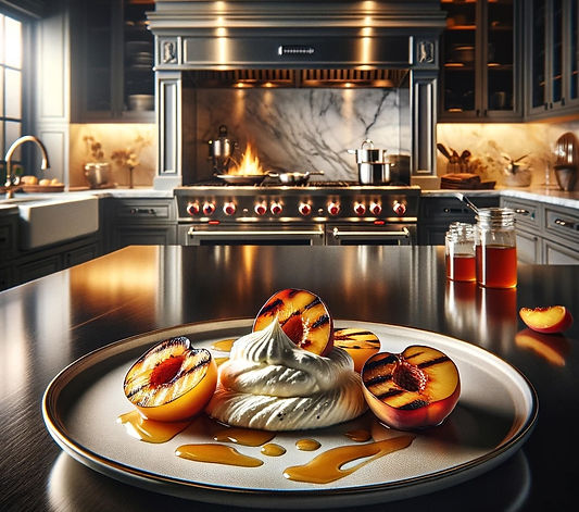 Grilled Peaches, whipped goats cheese with Hops and Aleppo Chili Honey
