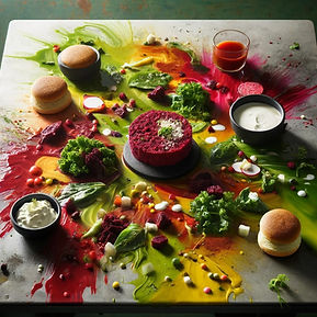 Beet, Kale and Puffins on a Table