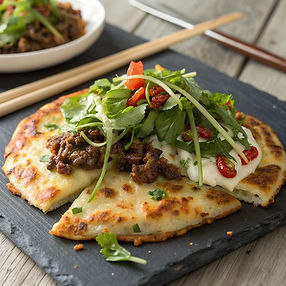 Scallion Pancake Pizza with Szechuan Lamb
