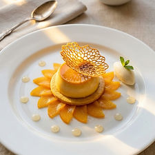 Honey Set Custard with Poached Apricots