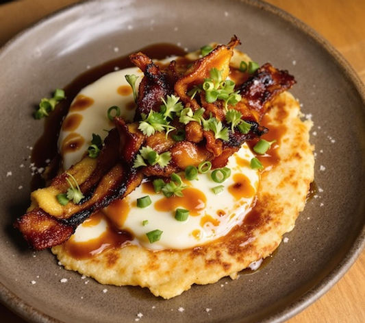 Cachapa with melted cheese and berbere chorizo