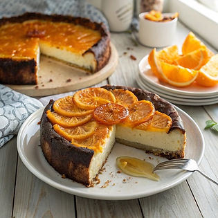 Orange and Cardamom Basque Cheesecake with Candied Oranges