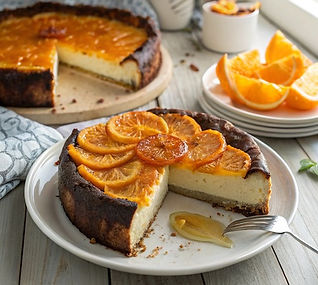 Orange and Cardamom Basque Cheesecake with Candied Oranges