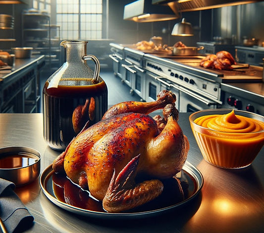 Roast Chicken, Brown Butter Sherry Vinaigrette, and Carrot Miso Puree