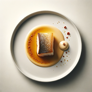 Pan-roasted Sea Bass with Kimchi Emulsion and Baba Ganoush