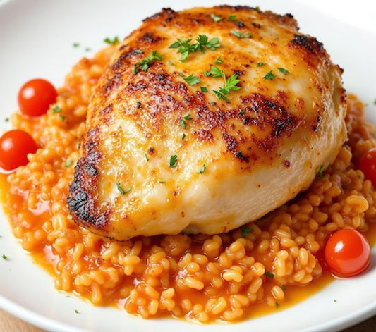 Crispy Skin Chicken Thigh with Tomato Risotto