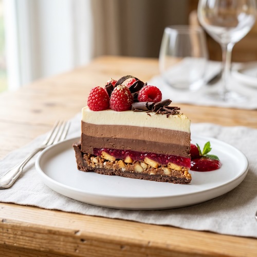 Raspberry Triple Chocolate Layered Tart
