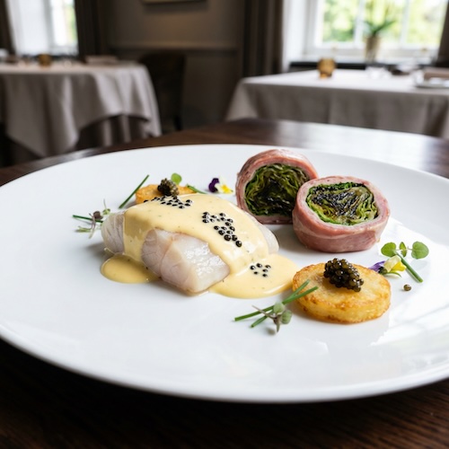 Confit Halibut with Caviar Hollandaise