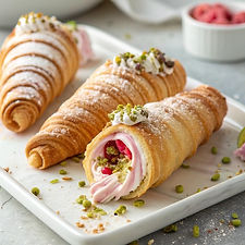 Raspberry Pistachio Cream Horns with White Chocolate