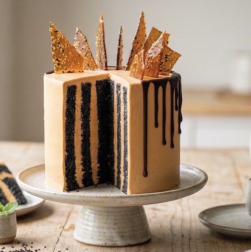 Black Sesame Thai Tea Cake