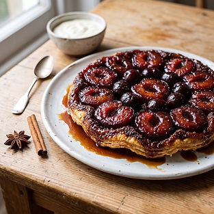 Plum, Cherry and Five Spice Tarte Tatin