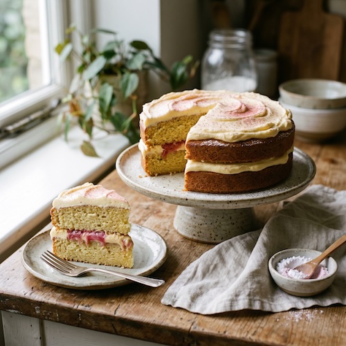 Easy Rhubarb and Custard Layer Cake