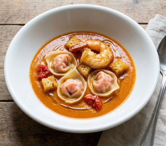 King Prawn Tortellini in Prawn Bisque