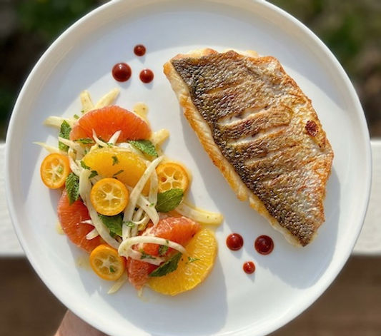Spiced Pan Seared Snapper with Kumquat Slaw