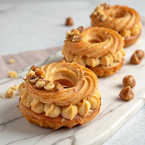 Paris-Brest Inspired Hazelnut Praline Choux-Nuts