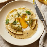 Egg Yolk Raviolo with Pea and Ricotta, Cacio e Pepe (Demo) photo