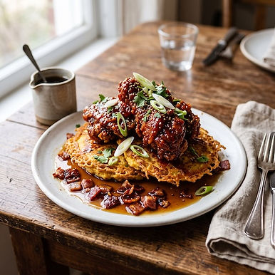Easy Gochujang Fried Chicken with Hoe Cake and Bourbon Bacon Maple Syrup