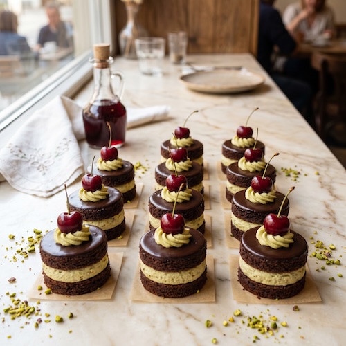 Pistachio and Cherry Liqueur Cakes