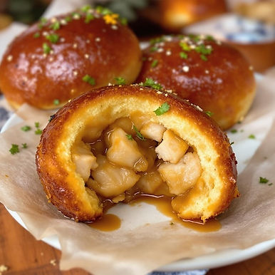 Jamaican Brown Chicken (in a savory bun)
