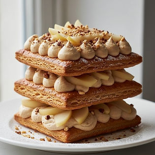 Poached Pear Millefeuille and Hazelnut Praline Cream