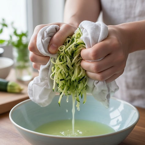 Squeezing Moisture from Grated Courgette